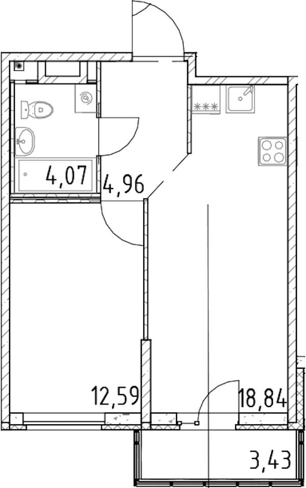 1-комнатная квартира 40.46 м², 17/23 эт., ЖК «Город Первых»